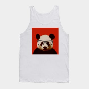 Geeky Nerd Panda in Red Background - Print / Home Decor / Wall Art / Poster / Gift / Birthday / Panda Lover Gift / Animal print Tank Top